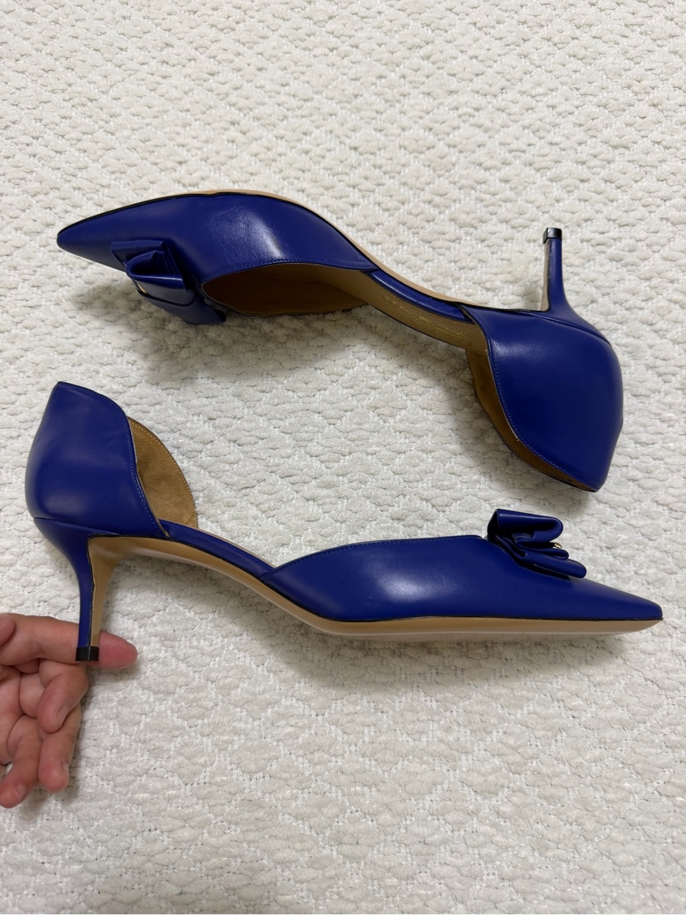 Salvatore Ferragamo Blue Leather Rietta Bow D'orsay Pointed Toe Women’s Size 10 - Picture 11 of 16